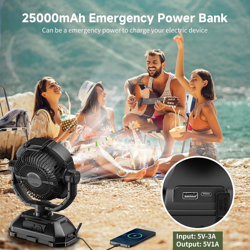 XAP Portable Misting Fan Rechargeable for Hot Weather - 9-inch Auto Swivel Camping Fan with 25000mAh USB Battery as Power Bank, Outdoor fan with 4 Mist Cooler, 7L Bucket for Patio,Fishing,Yard,Beach,Golf - Image 4